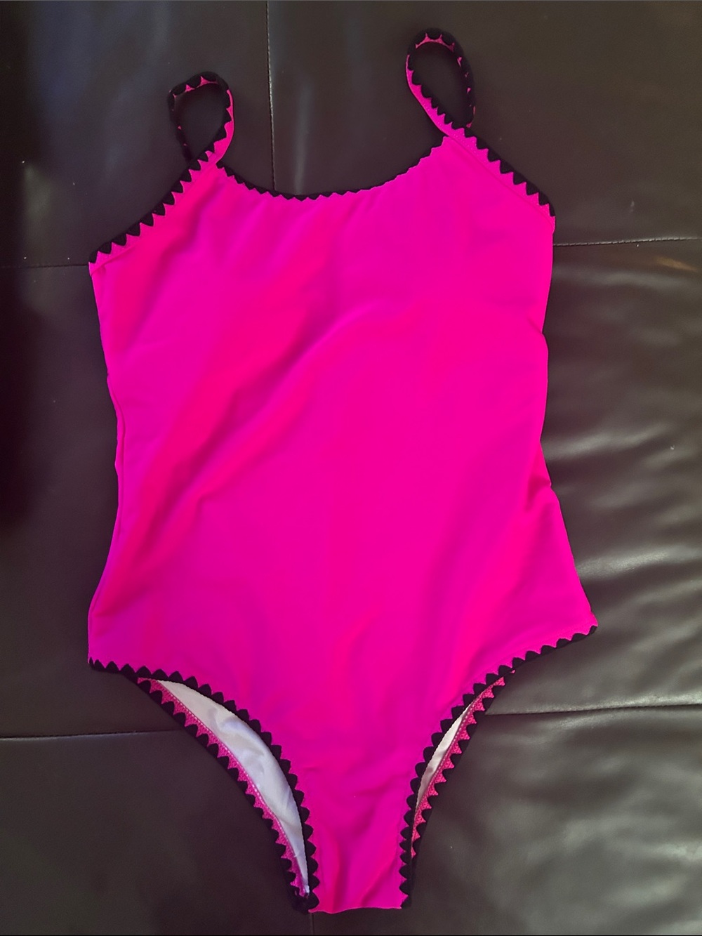 Kids Bright Pink One-Piece Swimsuit with Scallop Trim size 10-11